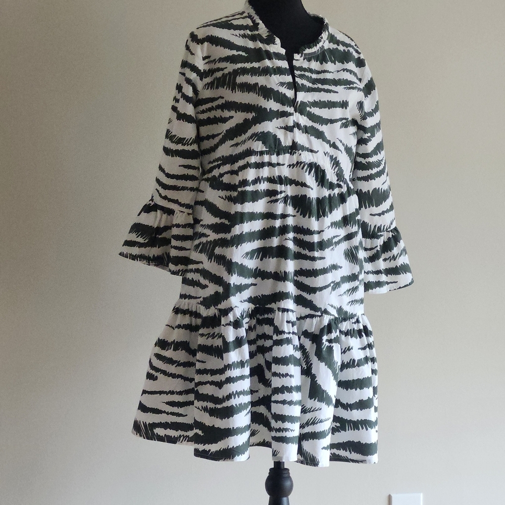 Oliphant Zebra Print Dress in Green and White
